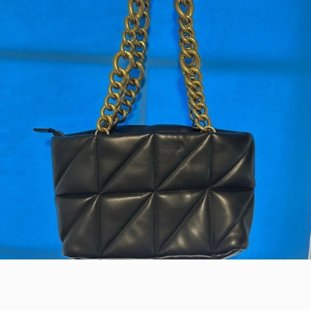 Zara Black Quilted Clutch with Gold Chain